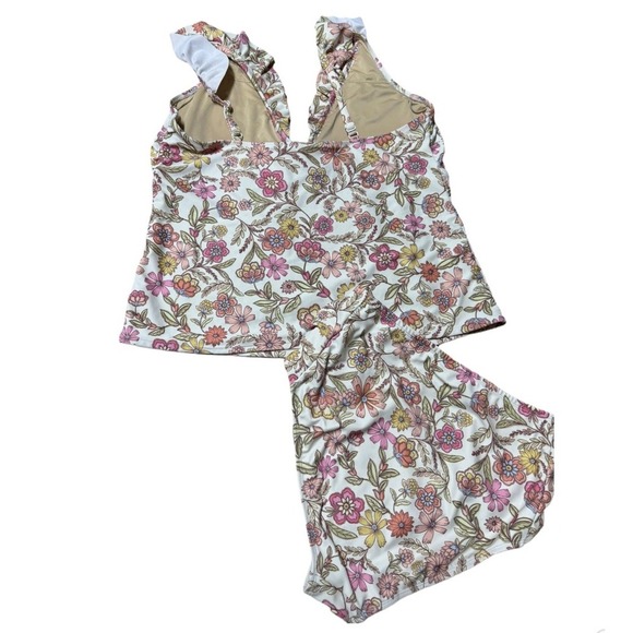 Old Navy Boho Fairy Earth Tone Floral Tankini Set Top XL Bottoms Large High Rise - Picture 3 of 7